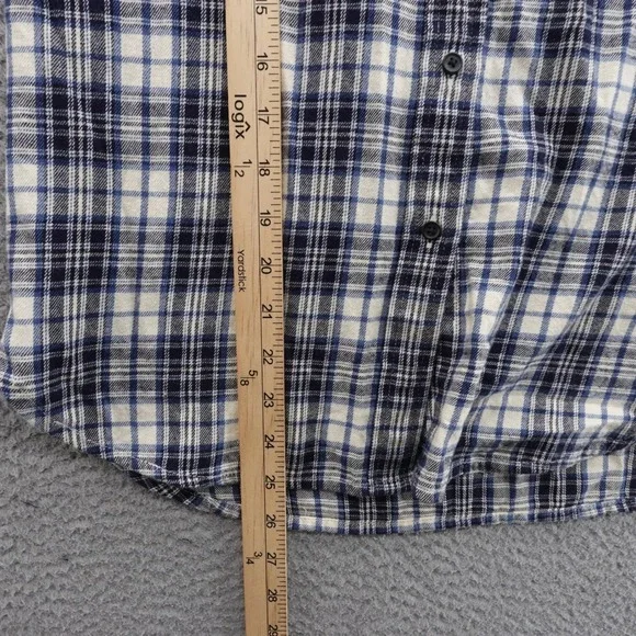 Madewell Slim Fit Ex Boyfriend Flannel Shirt Small Blue Ivory Plaid Women Casual - Picture 7 of 9